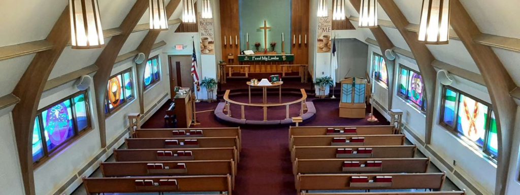 An overhead view of the main hall of the Our Savior's Lutheran Church