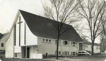 Black and white photo of the church in the 1960's